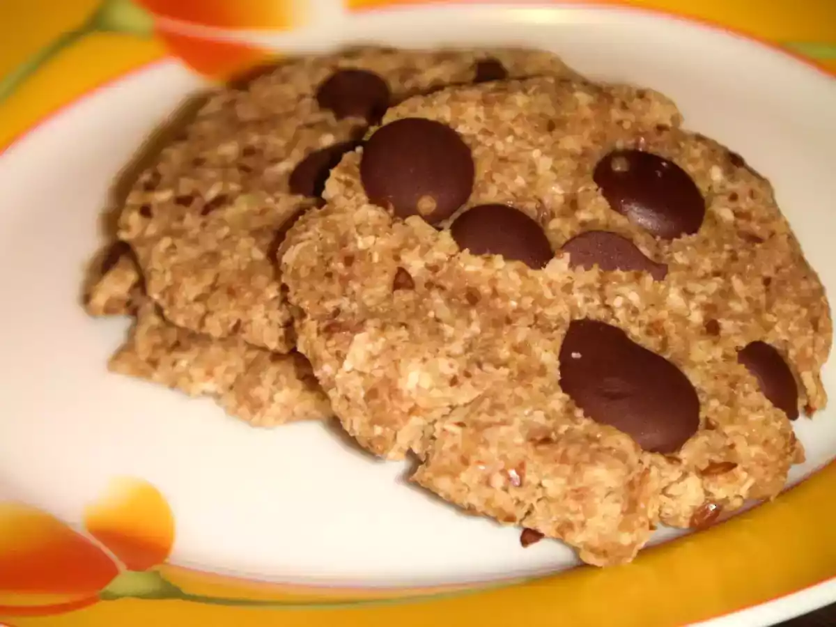 Chocolate Chip Protein Flax Cookies (getreidefrei, nussfrei, *zuckerfrei, roh)