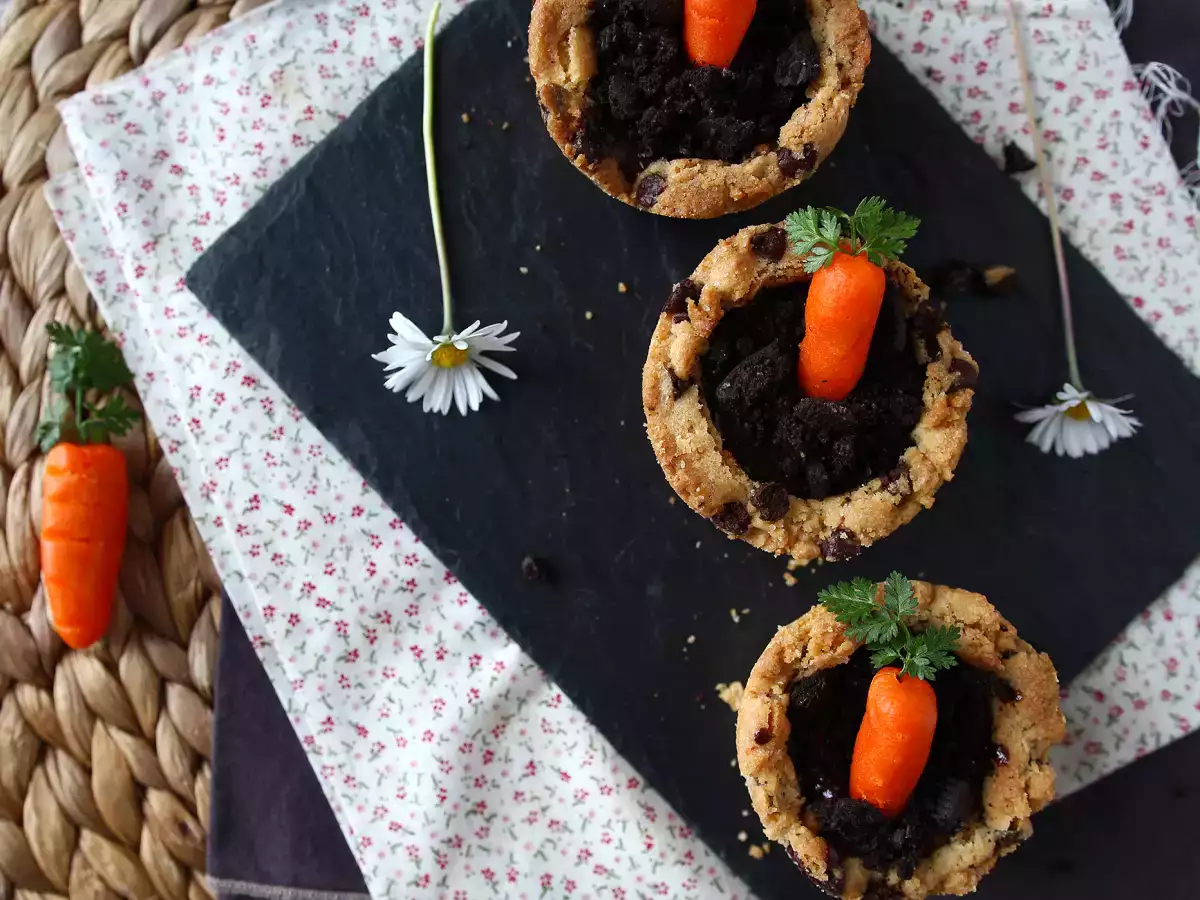 Cookie-Cups mit Schokoladenganache – kleine Karottentöpfe aus Keksteig - foto 2