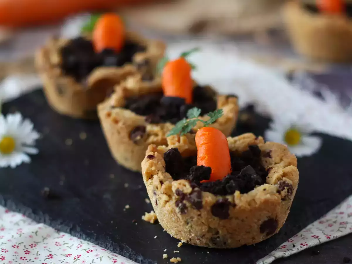 Cookie-Cups mit Schokoladenganache – kleine Karottentöpfe aus Keksteig - foto 3