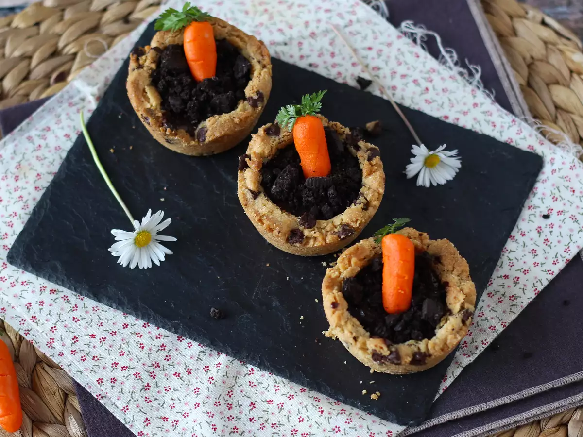 Cookie-Cups mit Schokoladenganache – kleine Karottentöpfe aus Keksteig - foto 5