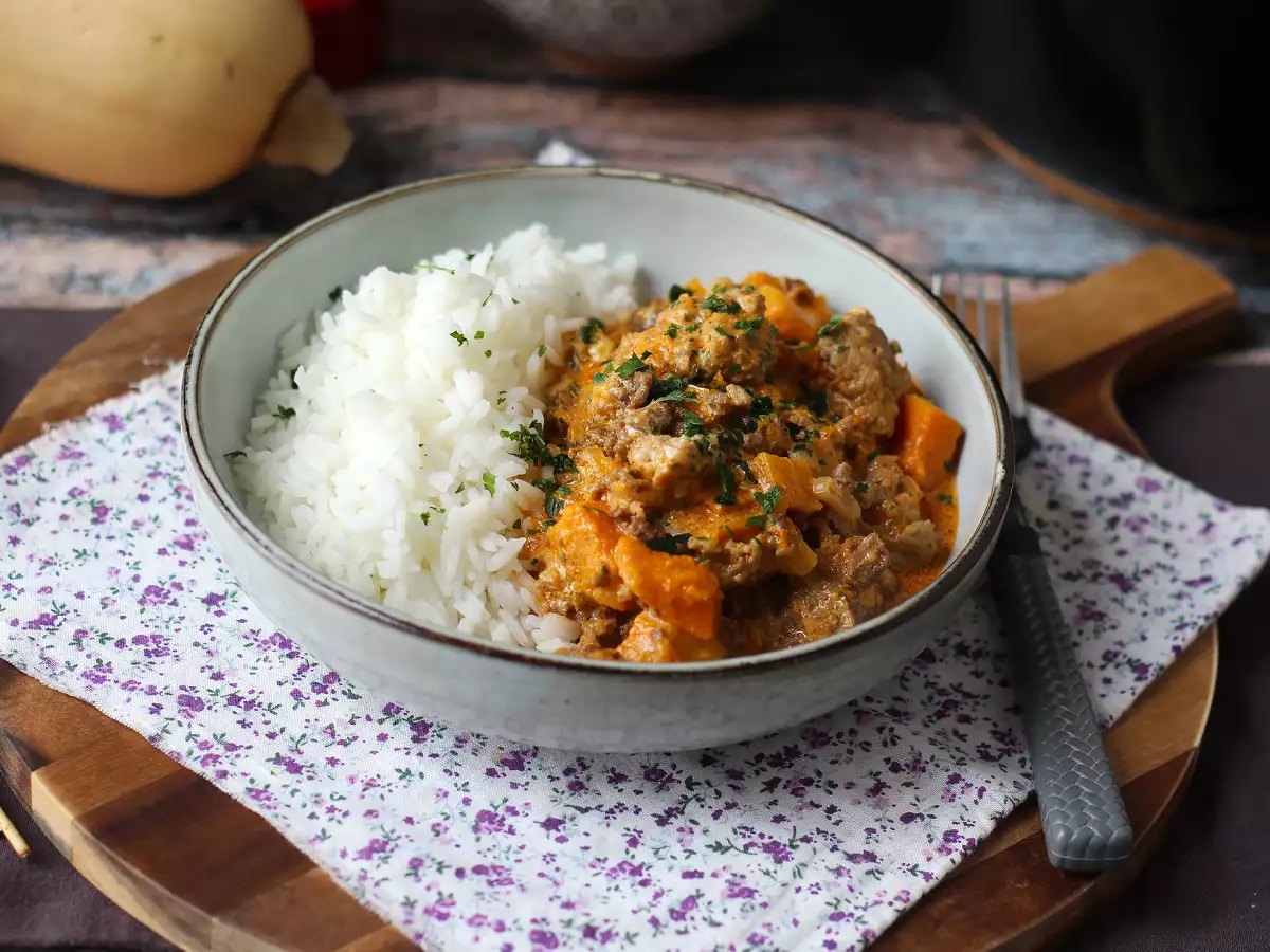 Cremige Kürbis-Hackfleisch-Pfanne : einfaches One-Pot-Rezept