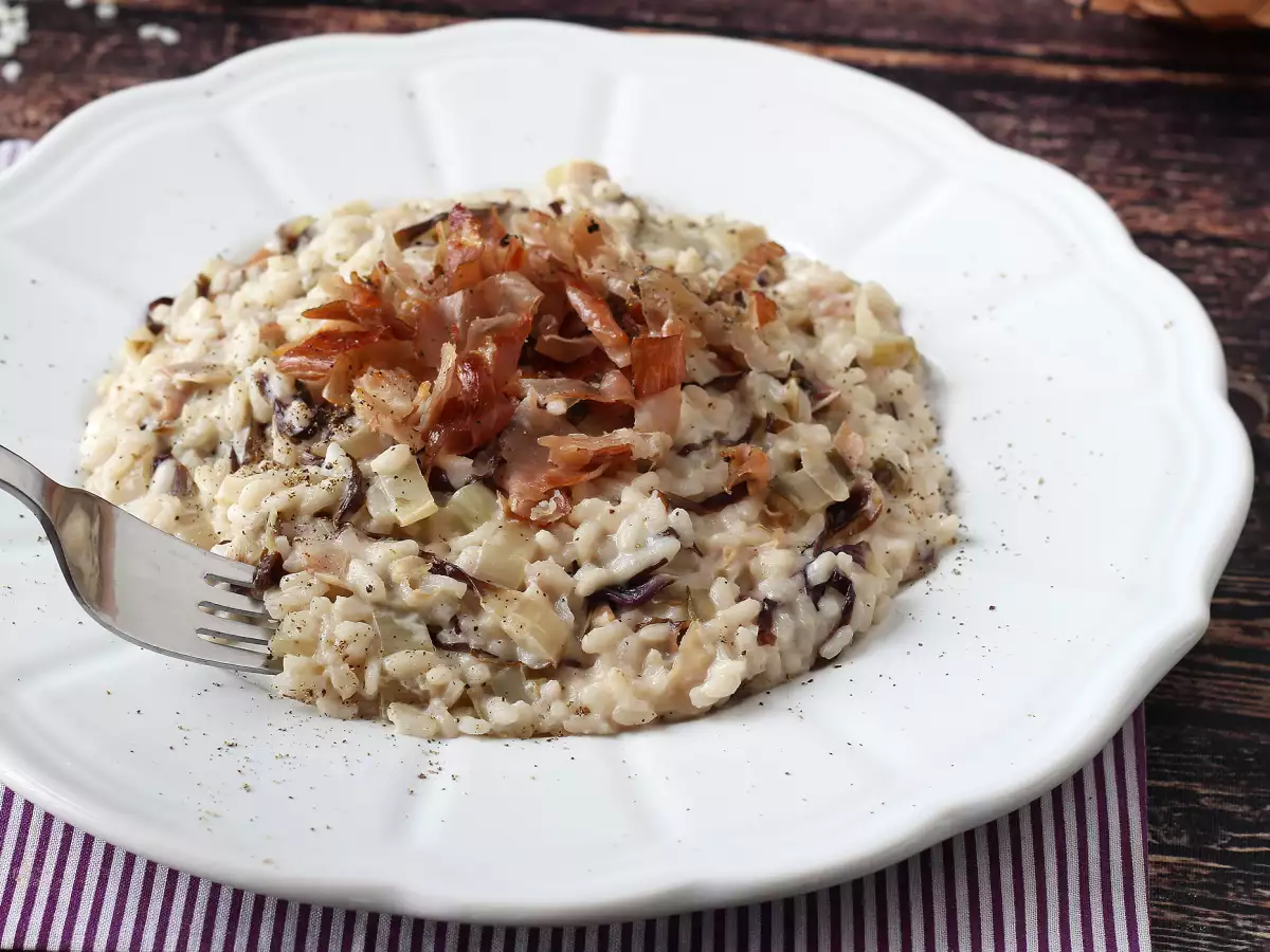 Cremiges und würziges Risotto mit Radicchio, Speck und Philadelphia