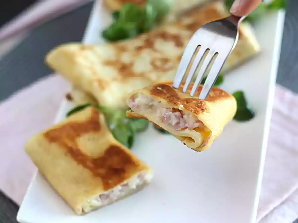 Crêpes gefüllt mit Béchamel, Käse und Schinken - foto 5