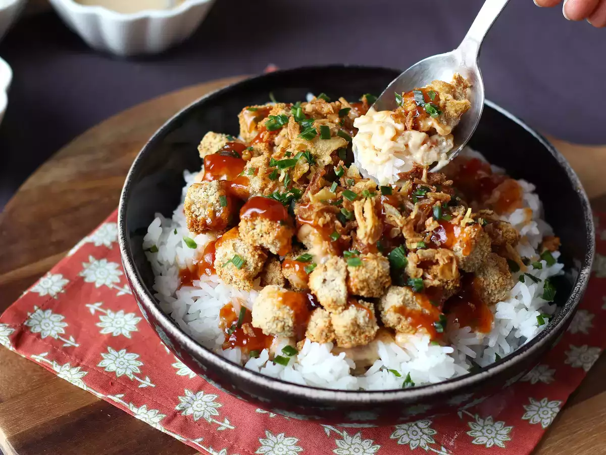 Crousty Tofu mit Reis und cremiger Sauce : knusprig und vegetarisch - foto 5