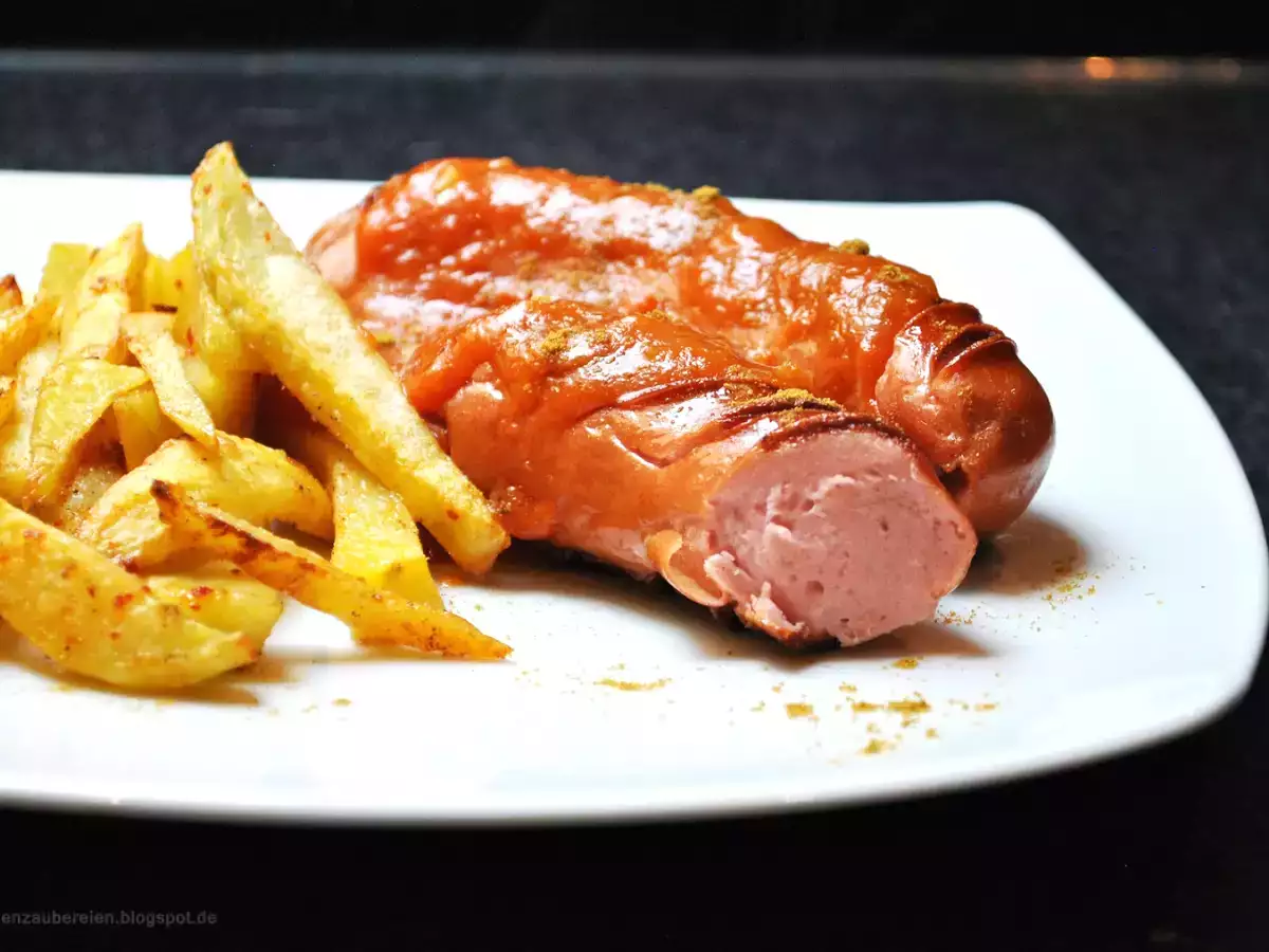 Currywurst in fruchtig-scharfer Mango-Paprika-Soße