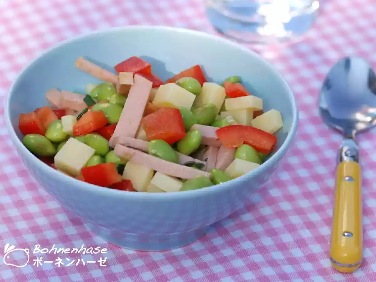Edamame Cheese Pepper Sausage Salad