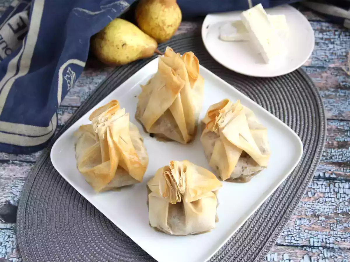 Extra knusprige Aumônières mit Pilzen, Brie-Käse und Birnen - foto 2