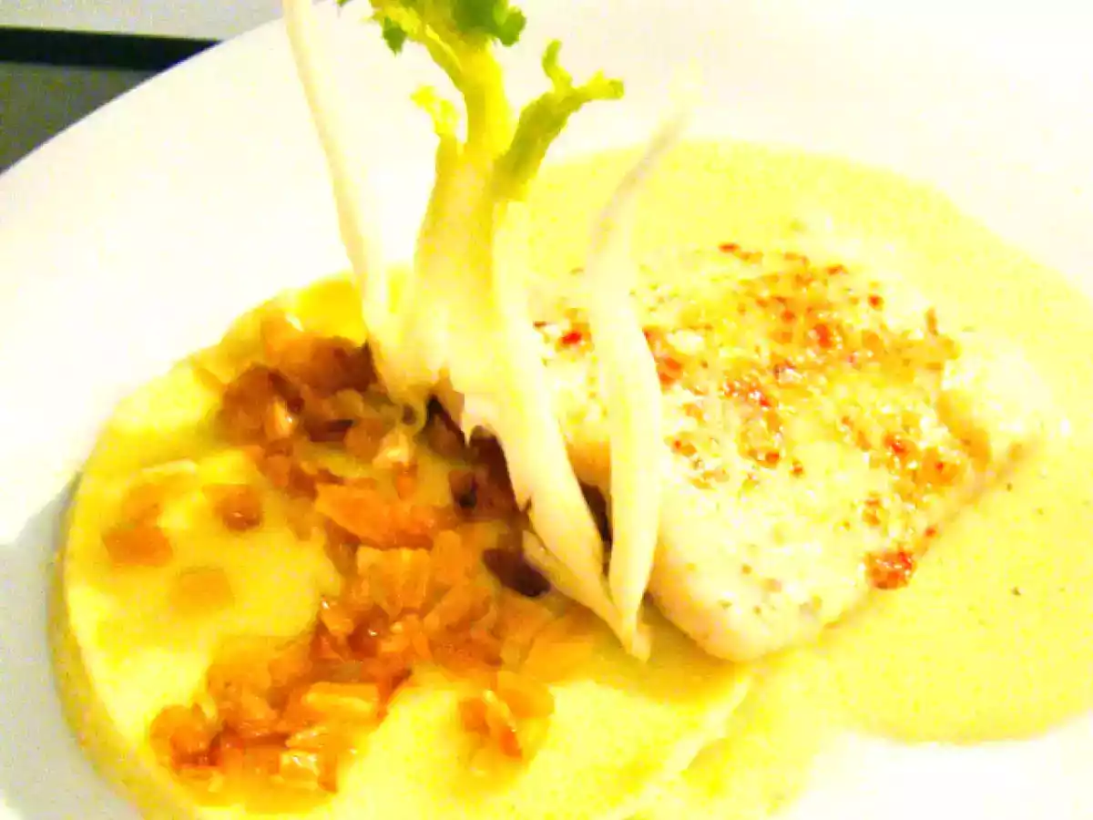 Fenchellasagne zu Saibling mit Zitronenbuttersauce