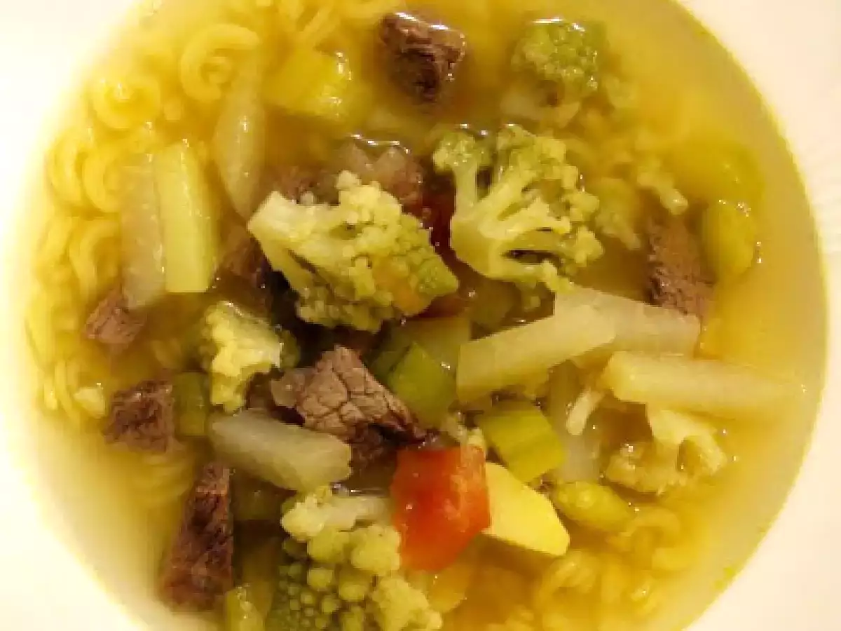 Fleisch-Gemüse-Nudelsuppe