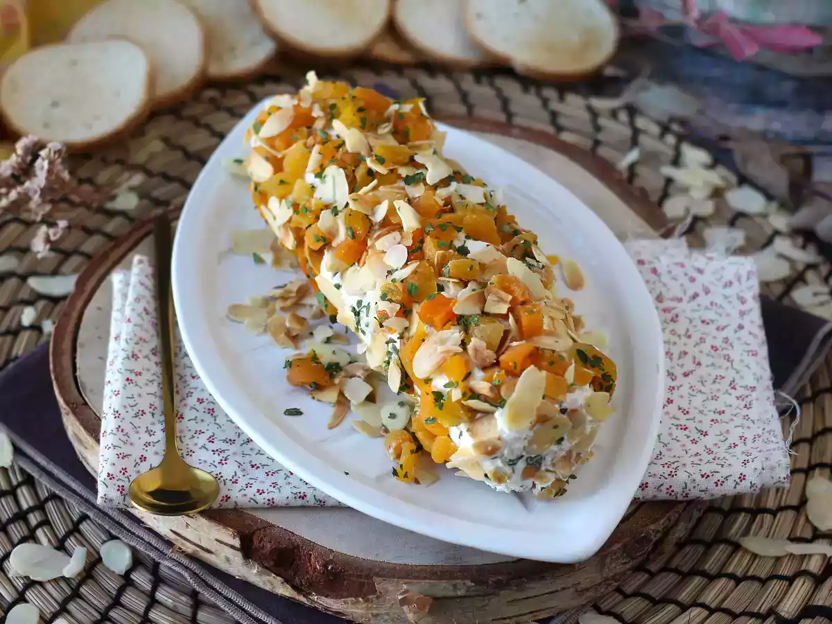 Frischkäse-Salami mit Aprikosen und Mandeln: die perfekte Party-Vorspeise!