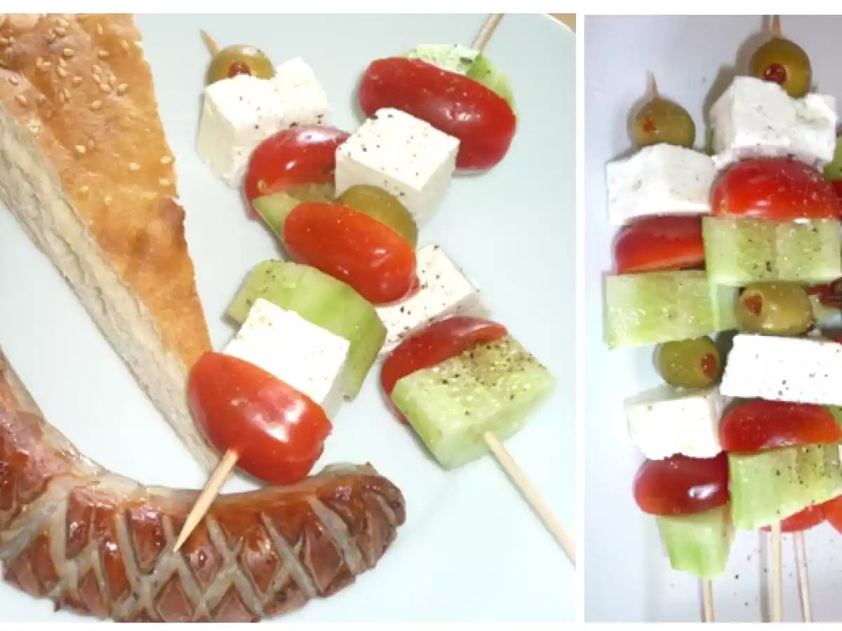 Für die nächste Grillparty: Griechischer Salat am Spieß