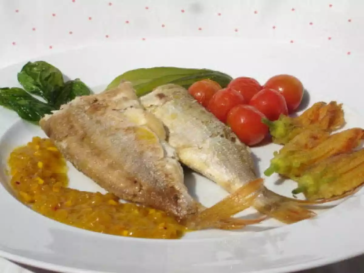 Gebratene Rotbrasse mit karamellisierten Tomaten