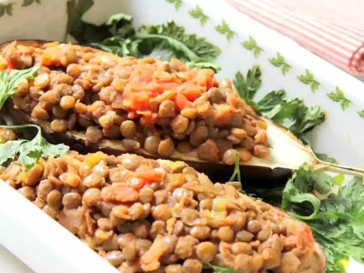 Gefüllte Aubergine mit Linsen und eine Verlosung