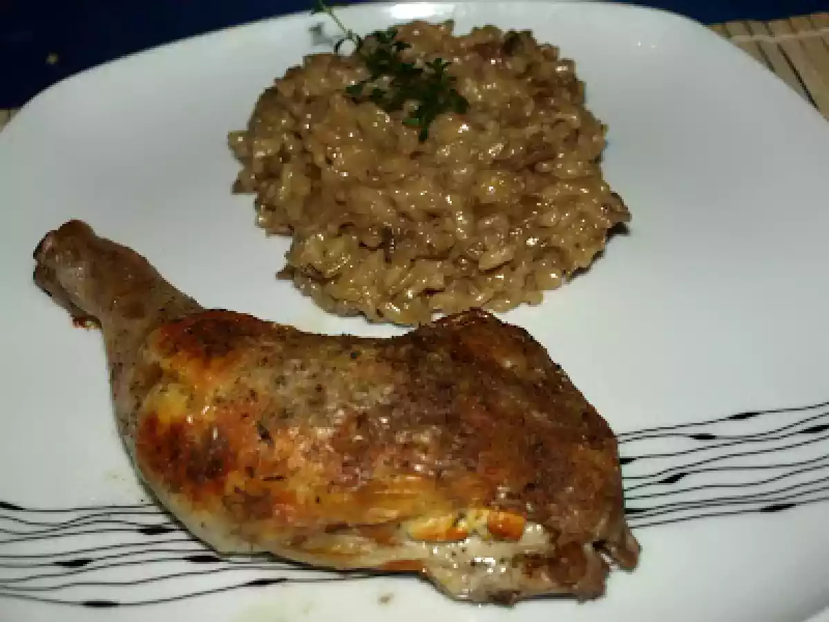 Gefüllte Hähnchenschenkel mit Steinpilzrisotto