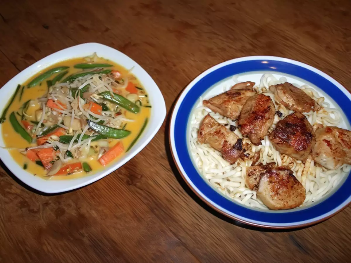 Gemüse mit Reiswein & Sojasoße, Schweinefilet und asiatische Eier - foto 2