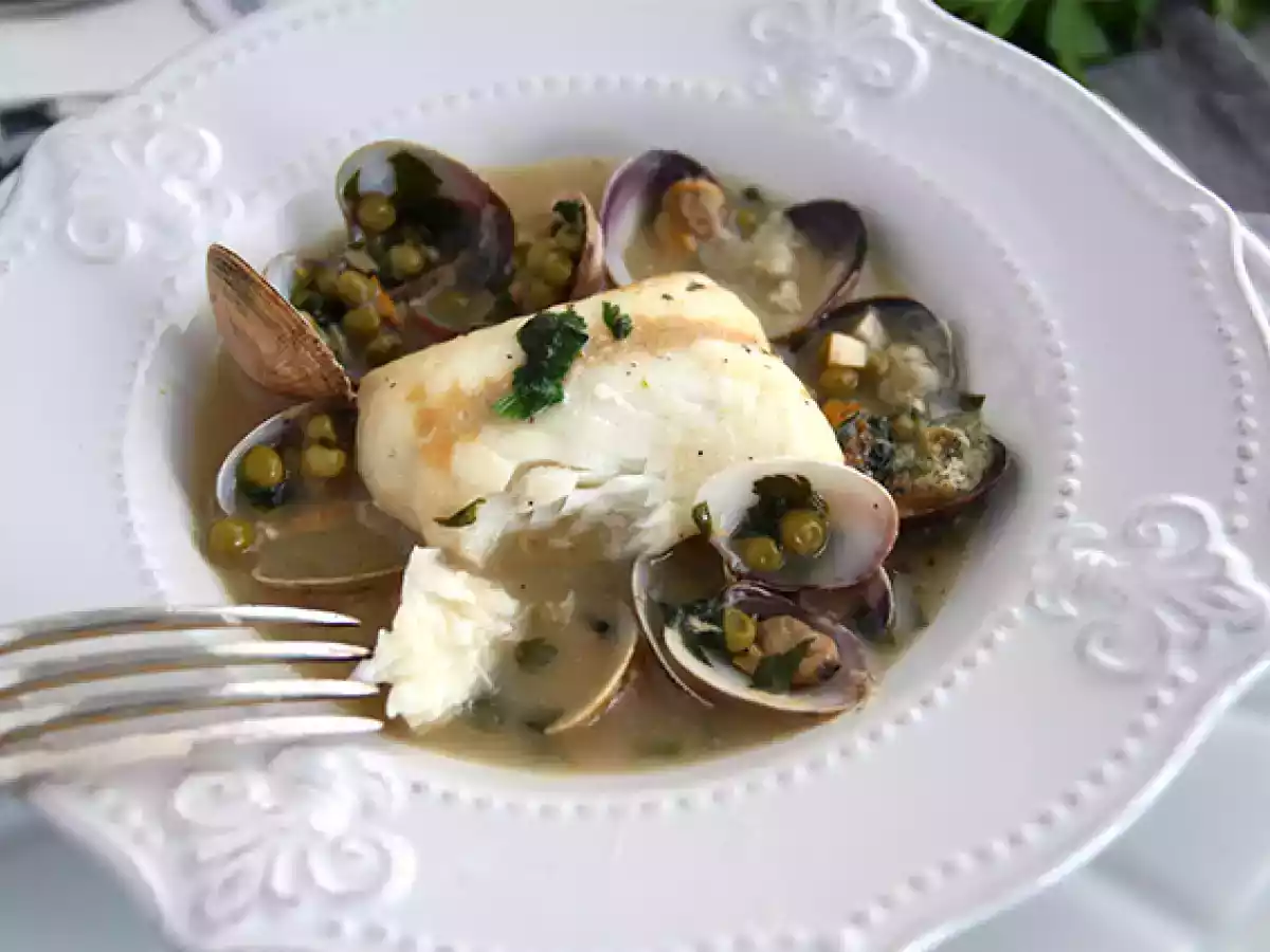 Geschmorter Seehecht, Muscheln und Erbsen - foto 4