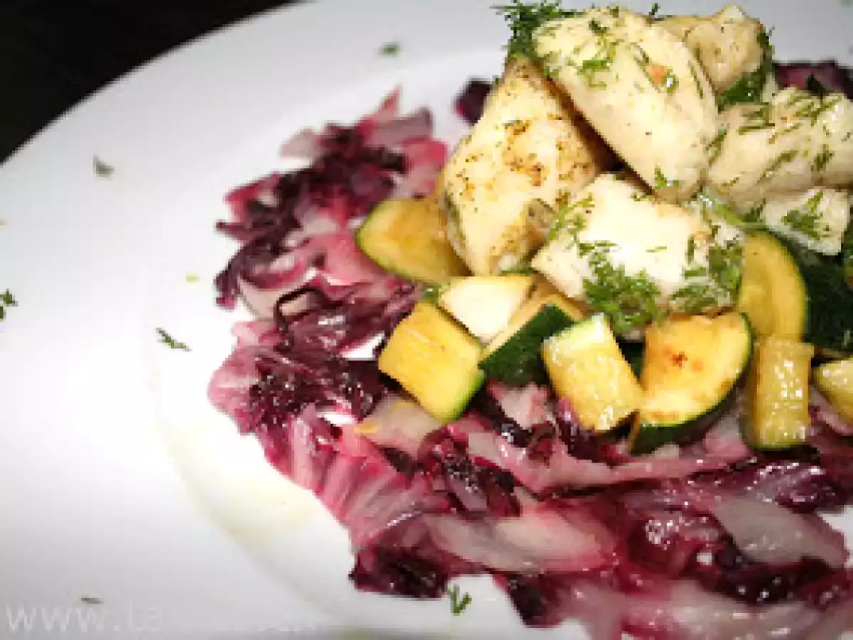 Kabeljaubäckchen auf italienischem Gemüse