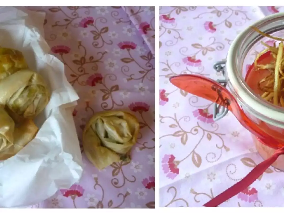 Kaltes Tomaten-Melonensüppchen und Pesto-Schnecken