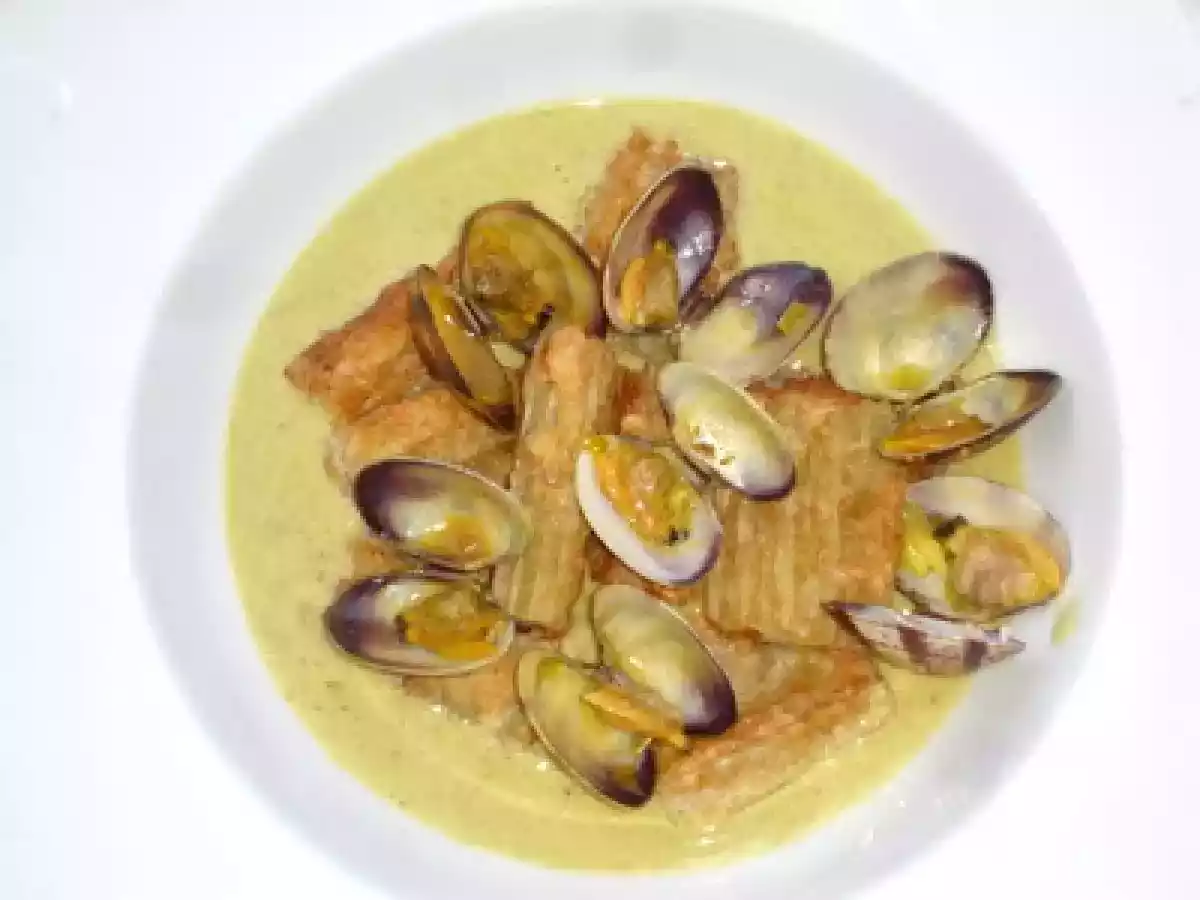 Karden mit Venusmuscheln in Zucchinisauce mit Safran