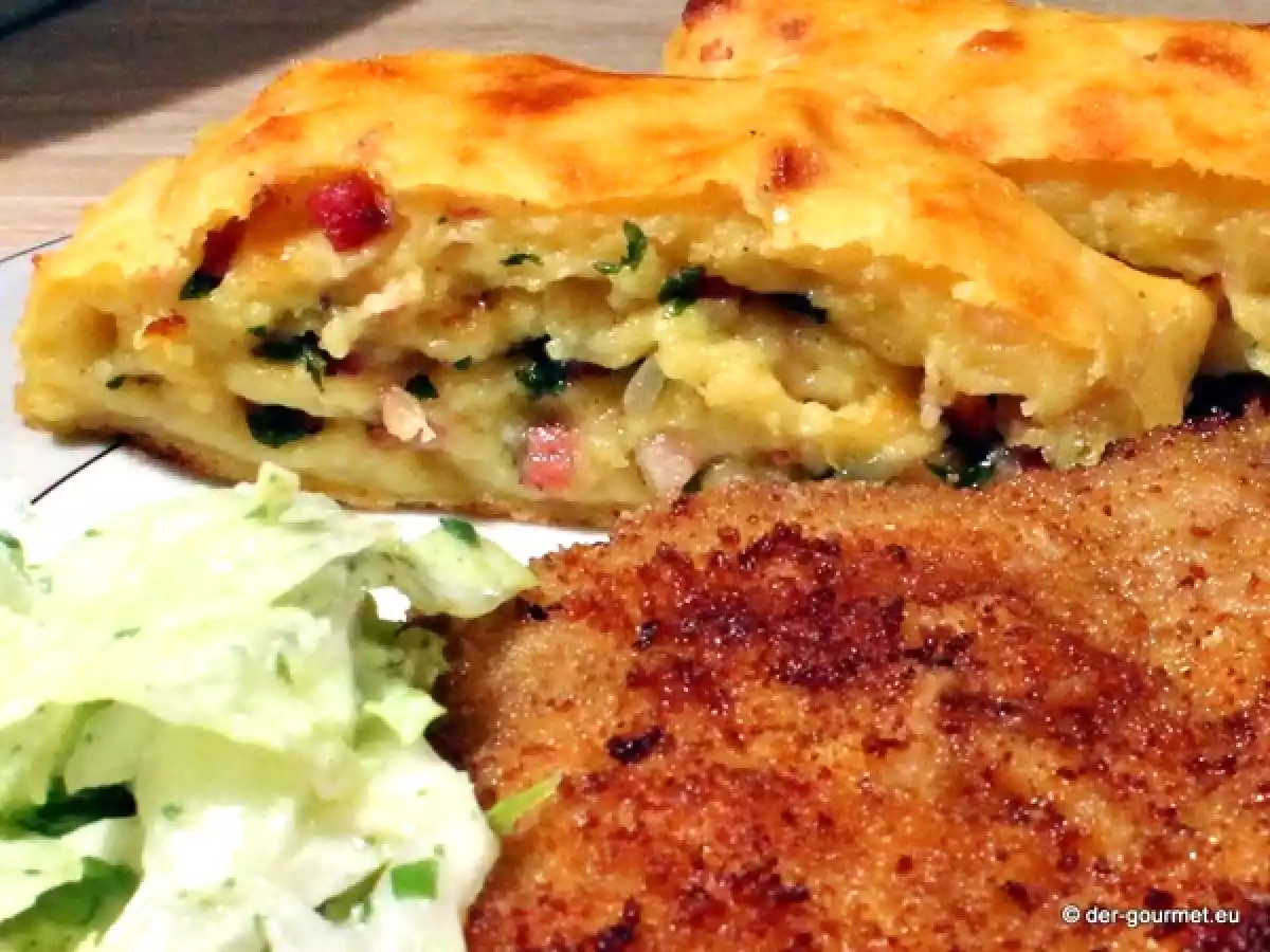 Kartoffel Rolle veredelt Kotelett und grünen Salat