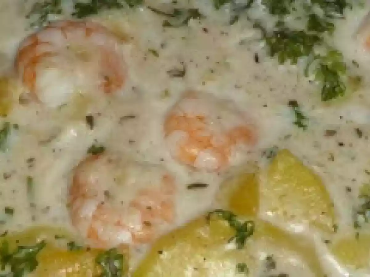 Kartoffel Steckrüben Auflauf mit Garnelen