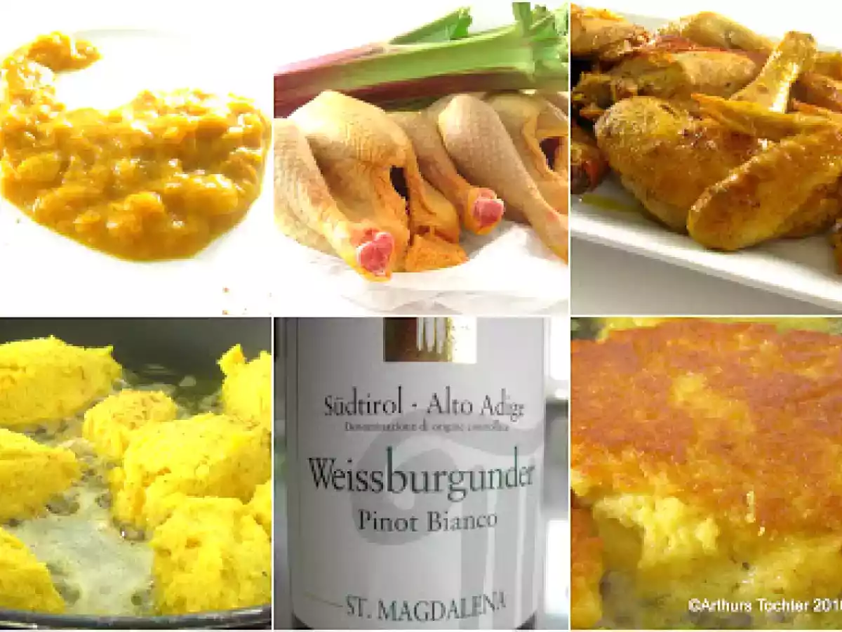 Kleiner Umweg - Maiskapaun mit Rhabarber, Safran und Zimtpolenta