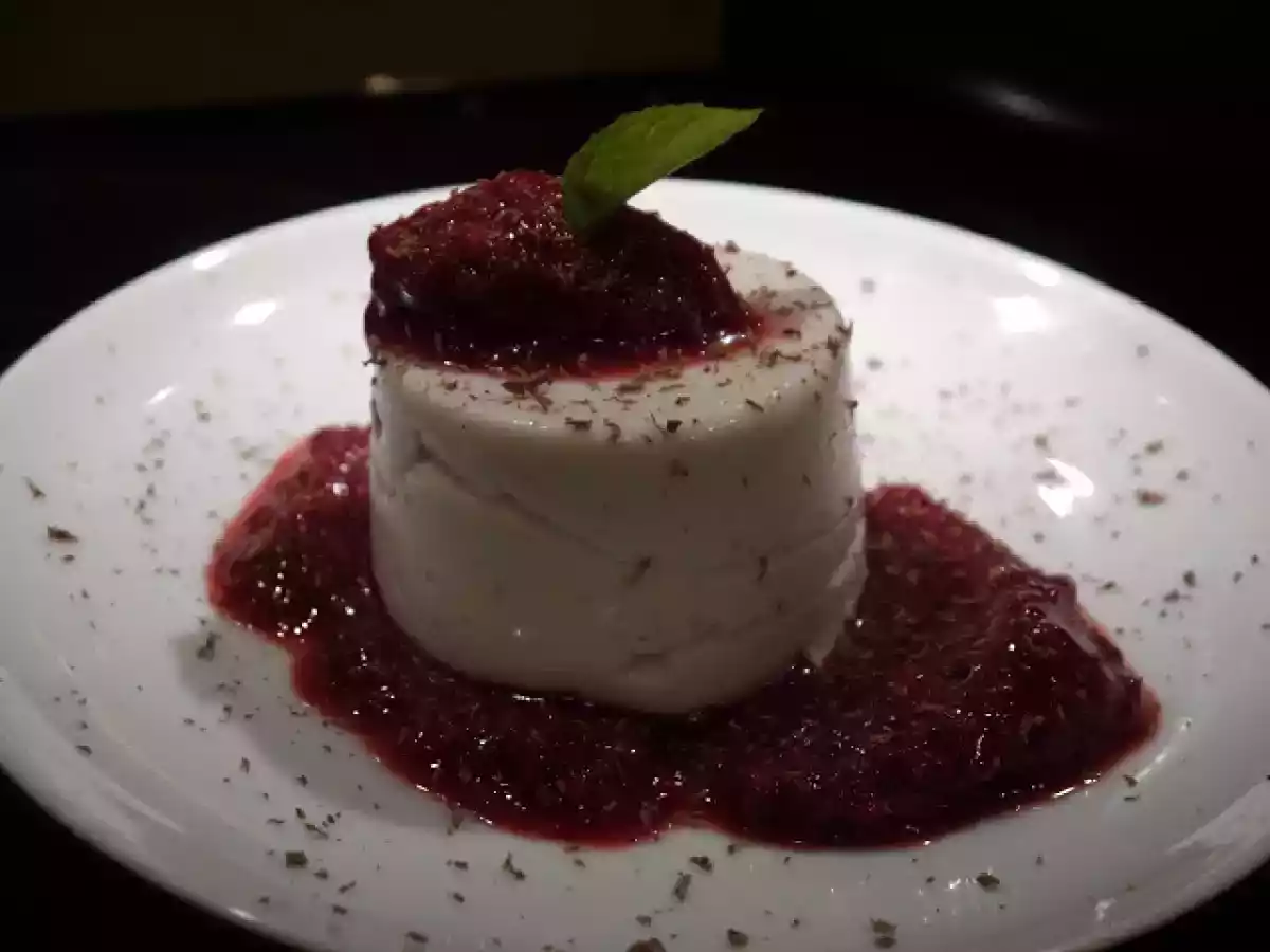 Kokos-Panna-Cotta mit Himbeer-Weißwein-Sorbet (V)