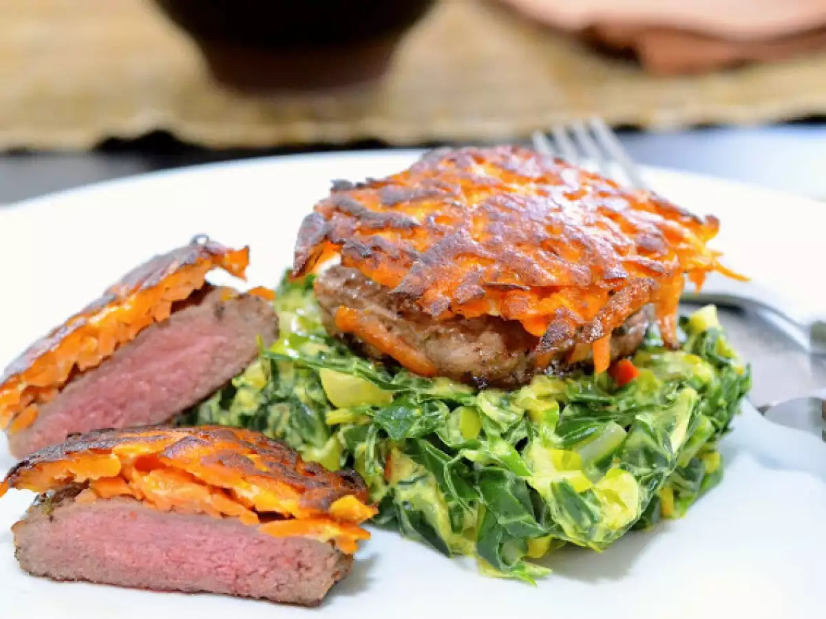 Lammrücken mit Süßkartoffelkruste und Crememangold