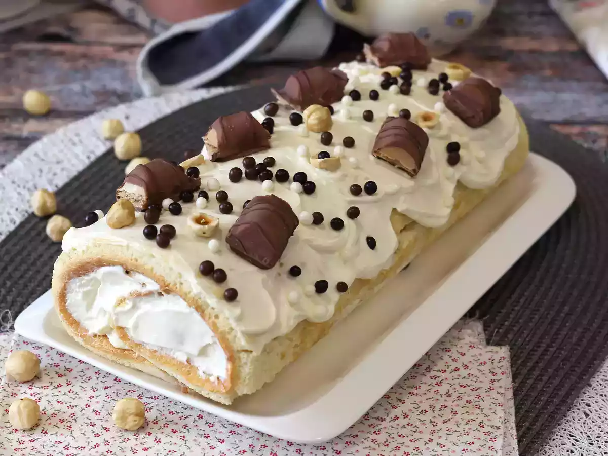 Leicht gerollt mit Kinder Bueno-Geschmack, perfekt als Geburtstagskuchen oder als Weihnachtsstollen! - foto 4
