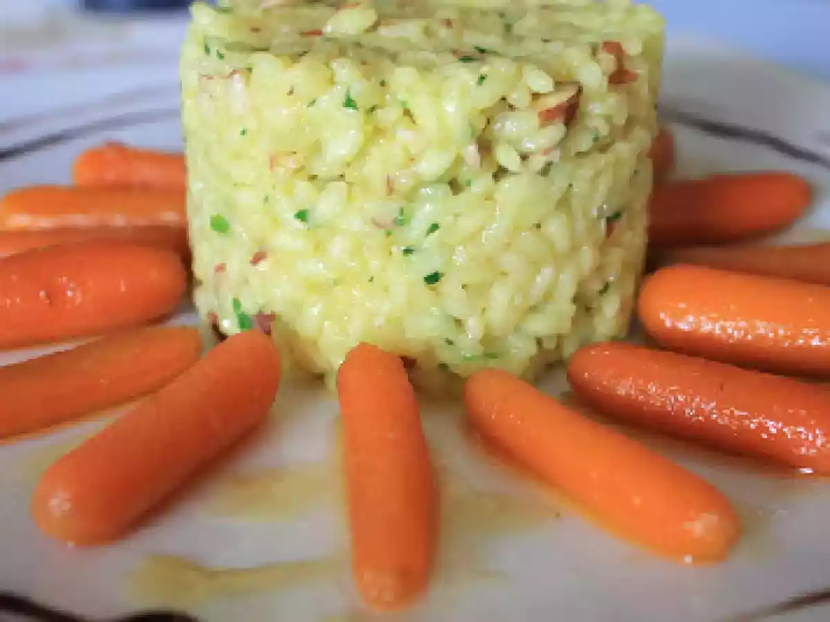 Mandel-Risotto mit Karamellisierte Babymöhren