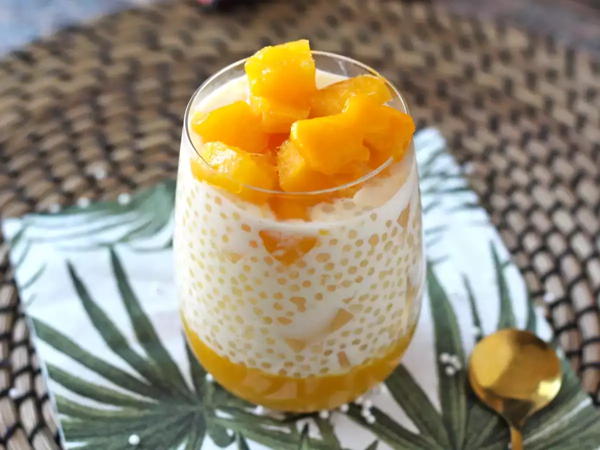Mango-Sago, das asiatische Dessert mit Tapioka und Mango, das durch seine Einfachheit besticht. - foto 4