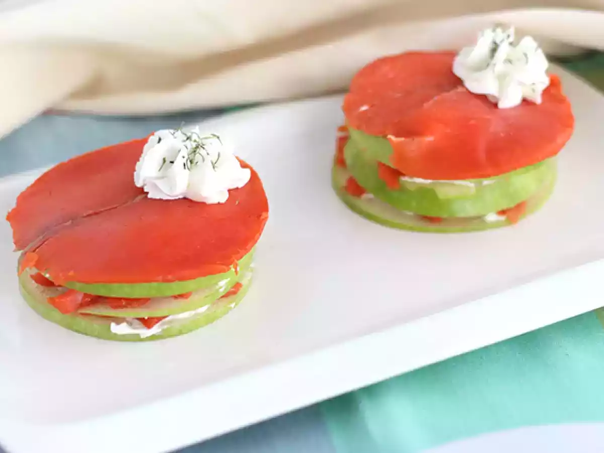Mille feuille von Lachs mit grünem Apfel - foto 3