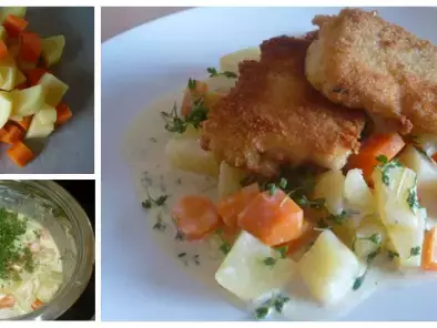 Mittags: gebackener Fisch auf Rahmkartoffeln