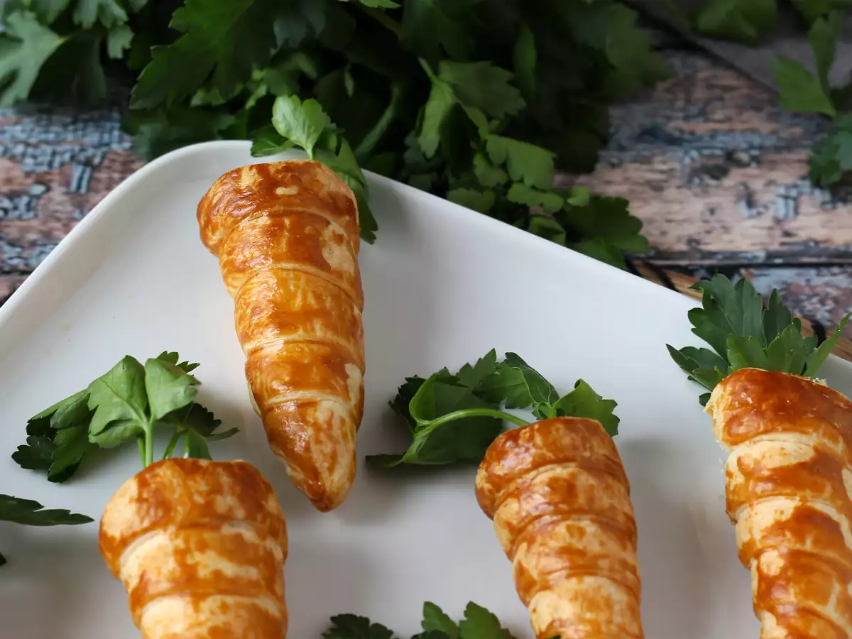 Niedliche Blätterteig-Karotten für den Oster-Aperitif: mit Ziegenkäse und getrockneten Tomaten - foto 3
