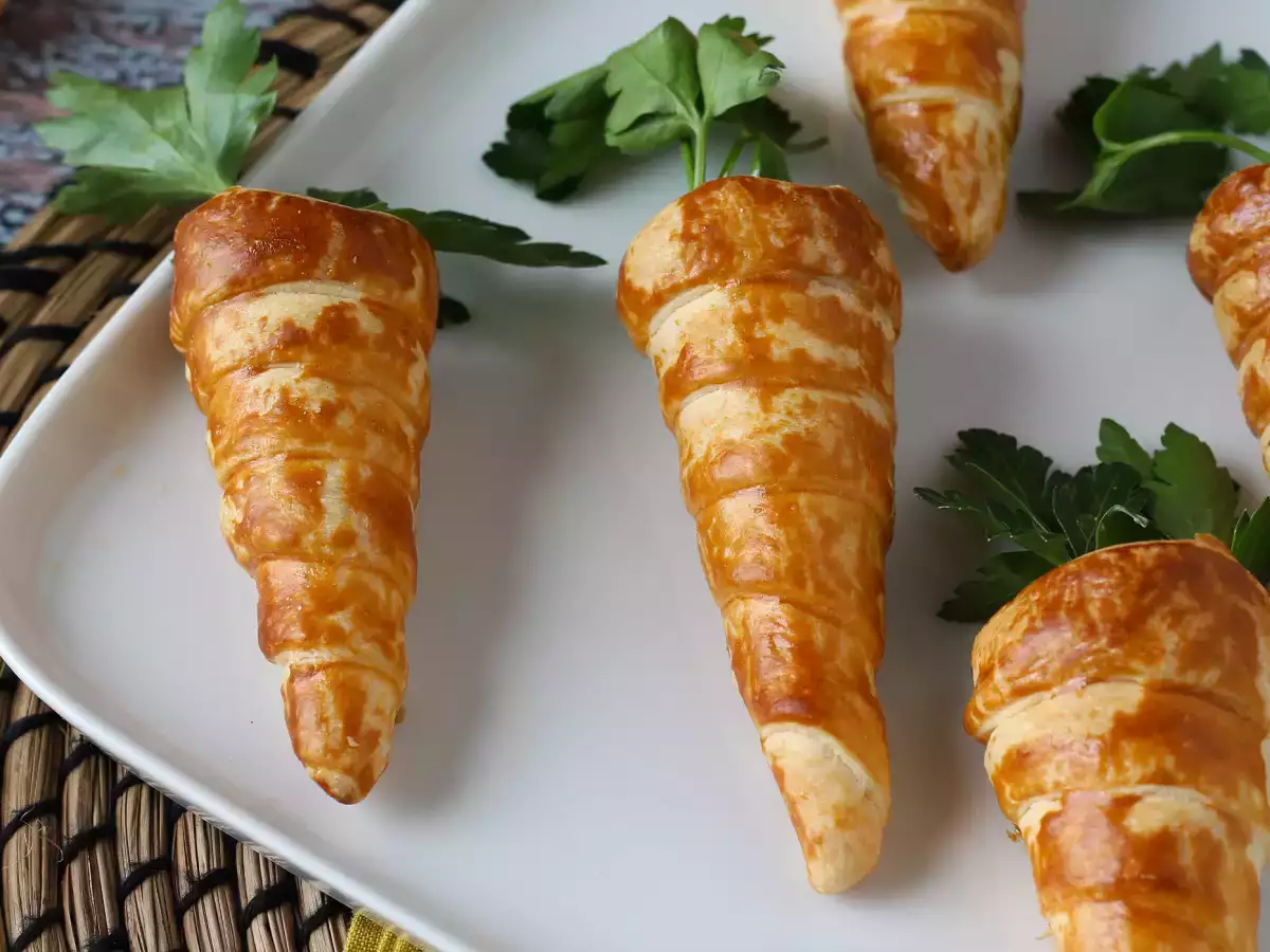 Niedliche Blätterteig-Karotten für den Oster-Aperitif: mit Ziegenkäse und getrockneten Tomaten - foto 5