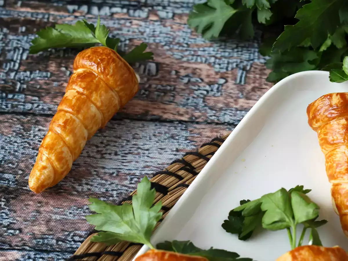 Niedliche Blätterteig-Karotten für den Oster-Aperitif: mit Ziegenkäse und getrockneten Tomaten - foto 6