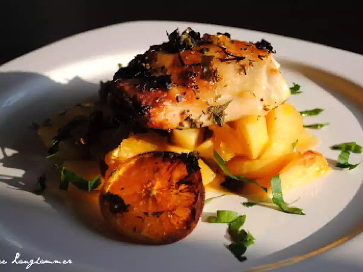 Orangenhühnchen im abendlichen Sonnenschein