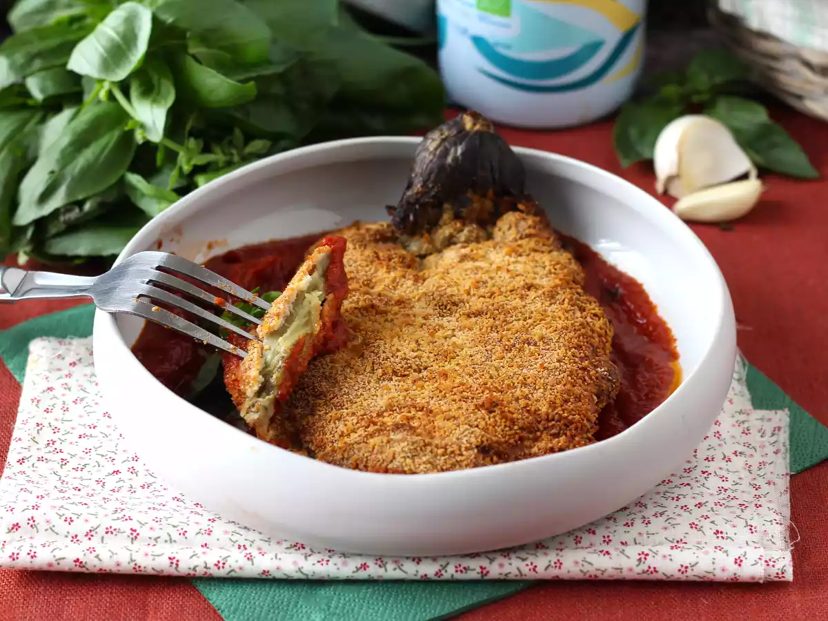 Panierte Aubergine nach Art eines Mailänder Schnitzels, aber vegetarisch - Air Fryer Kochen