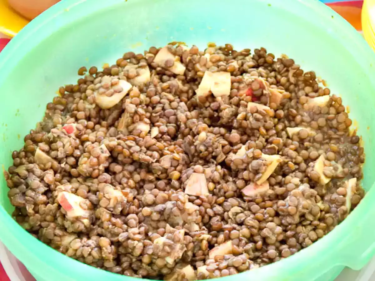 Picknick am Boot IV Linsensalat mit Pfirsich und Ingwer