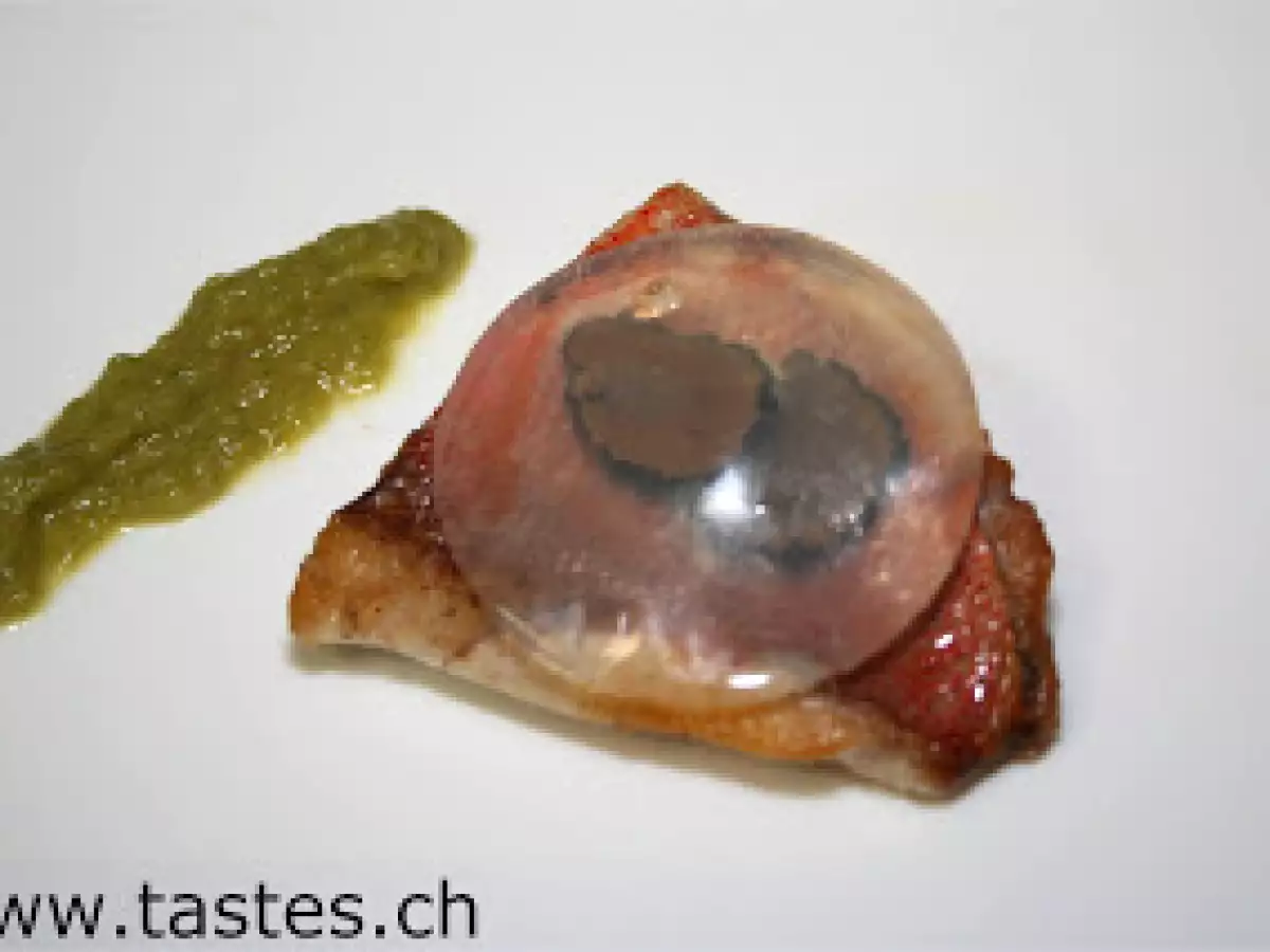 Red Snapper with black truffles and clear cauliflower