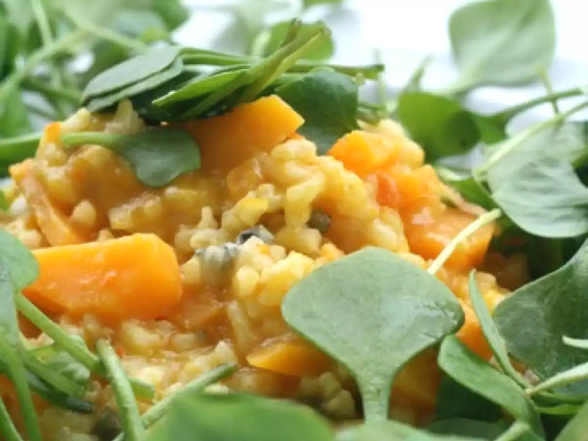 Risotto con zucca, gorgonzola e porcellana