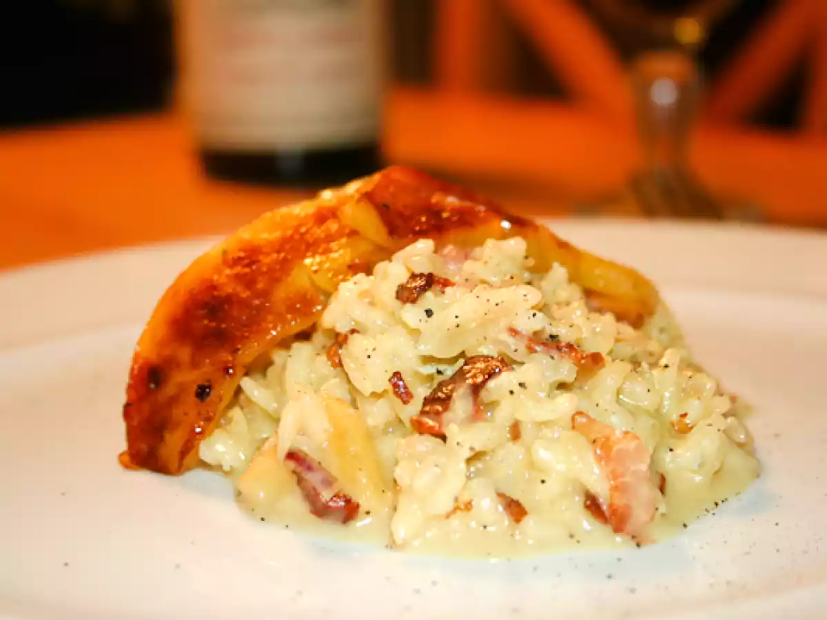 Risotto mit Bratapfel, Speck und Gorgonzola