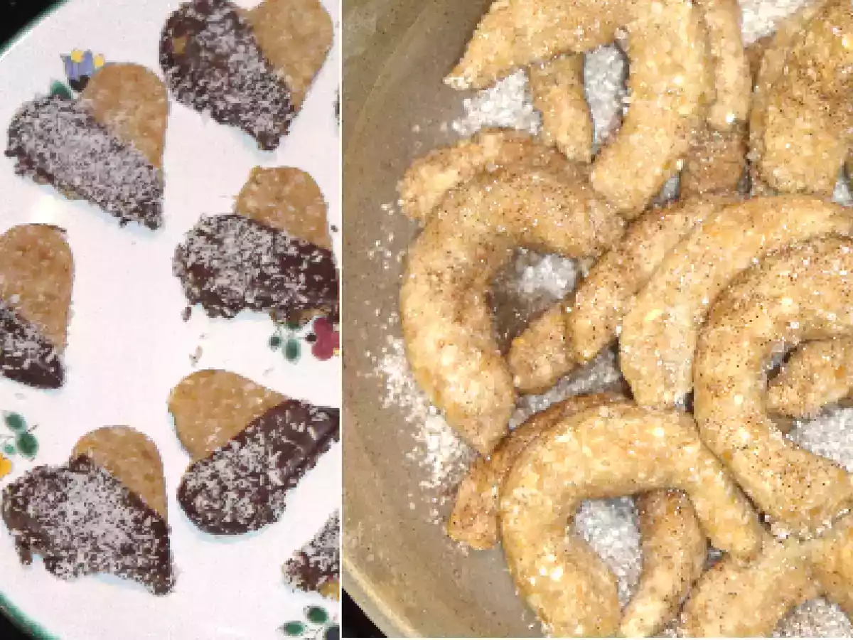 Roher Keksteller # 2+3: Vanillekipferl + Mürbteigherzchen (getreidefrei, zuckerfrei, roh)