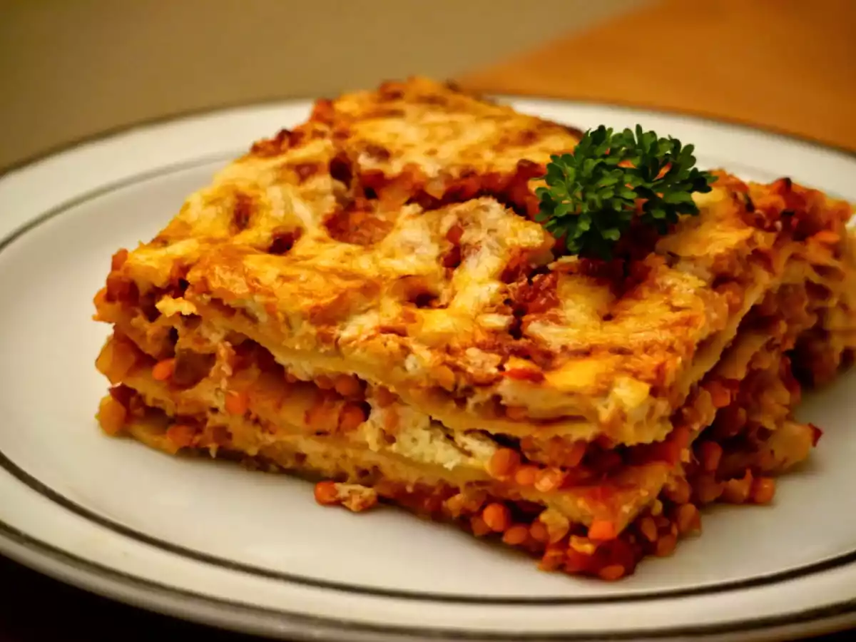Rote Linsen Bolognese Lasagne