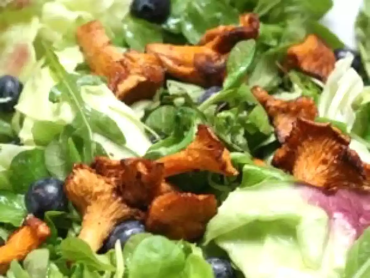 Salat Deluxe mit Pfifferlingen und Heidelbeeren