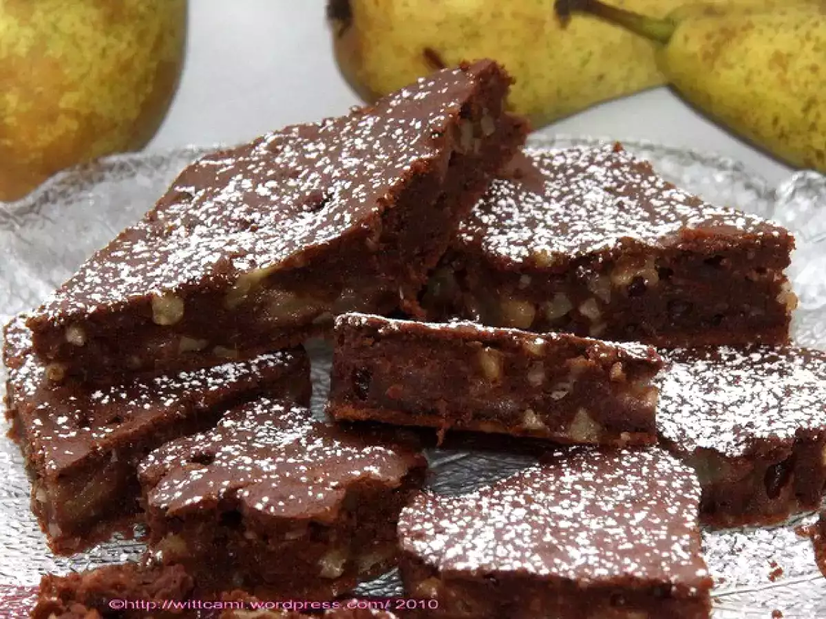 Schoko Brownies mit Birnen und Walnüssen