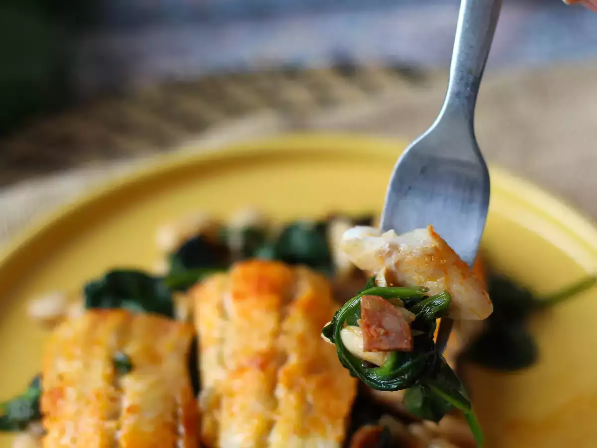 Seehecht mit weißen Bohnen, Spinat und Chorizo - foto 5