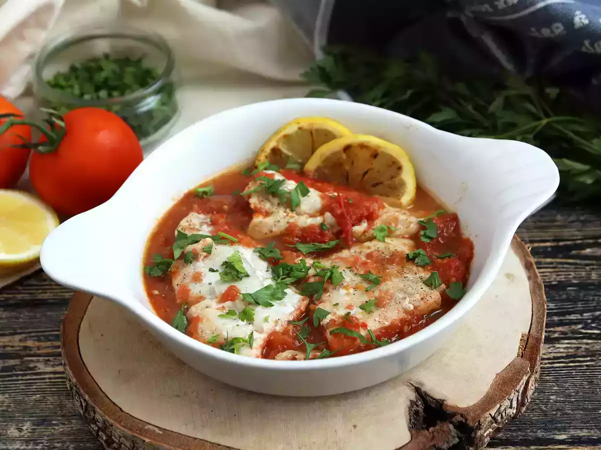 Seelachs mit Tomate und Zitrone (gesundes und einfaches Rezept!)