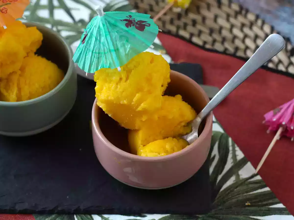 Sorbet mit grüner Zitrone und Mango, aus nur 3 Zutaten und bereit in 5 Minuten! - foto 2