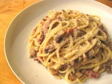 Spaghetti mit Champignons und Schinken